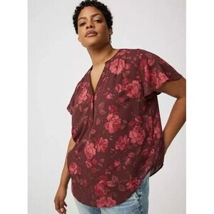 Torrid Harper Georgette Flutter Sleeve Pullover Blouse Womens 3X Floral Pink NEW